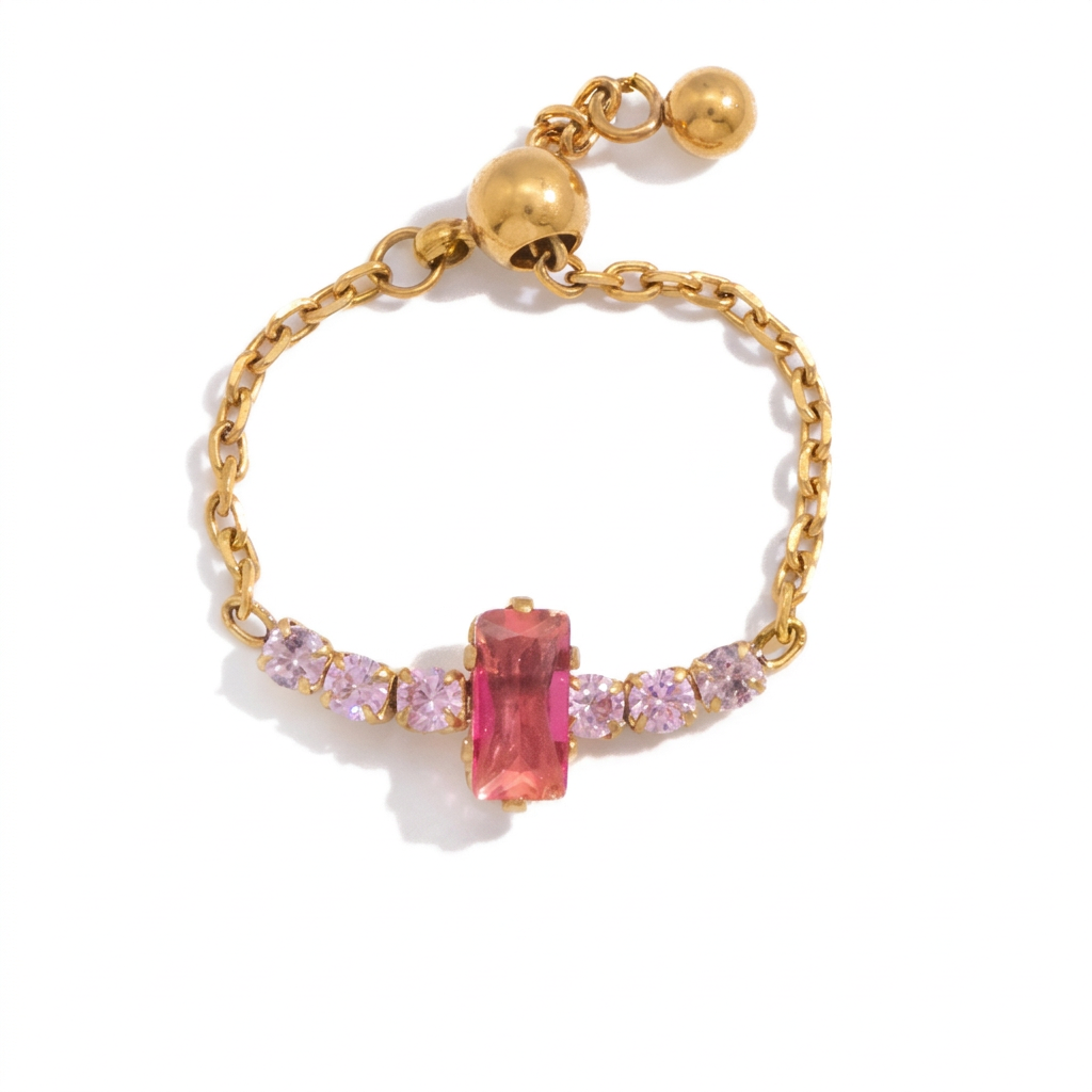 18K Gold Daydream Pink Butterfly Color Stones Adjustable Chain Ring