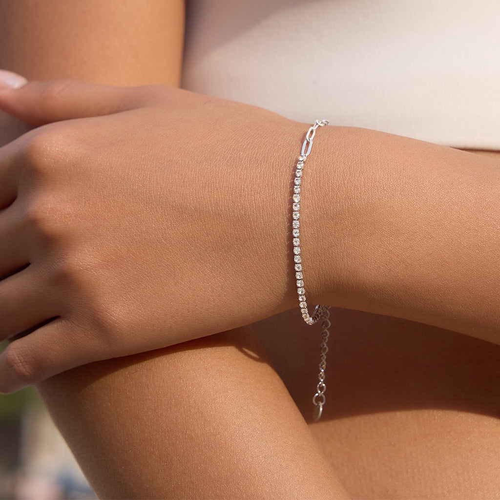 18K Gold and Silver Subtle Spark Paperclip Dainty Tennis Chain Bracelet