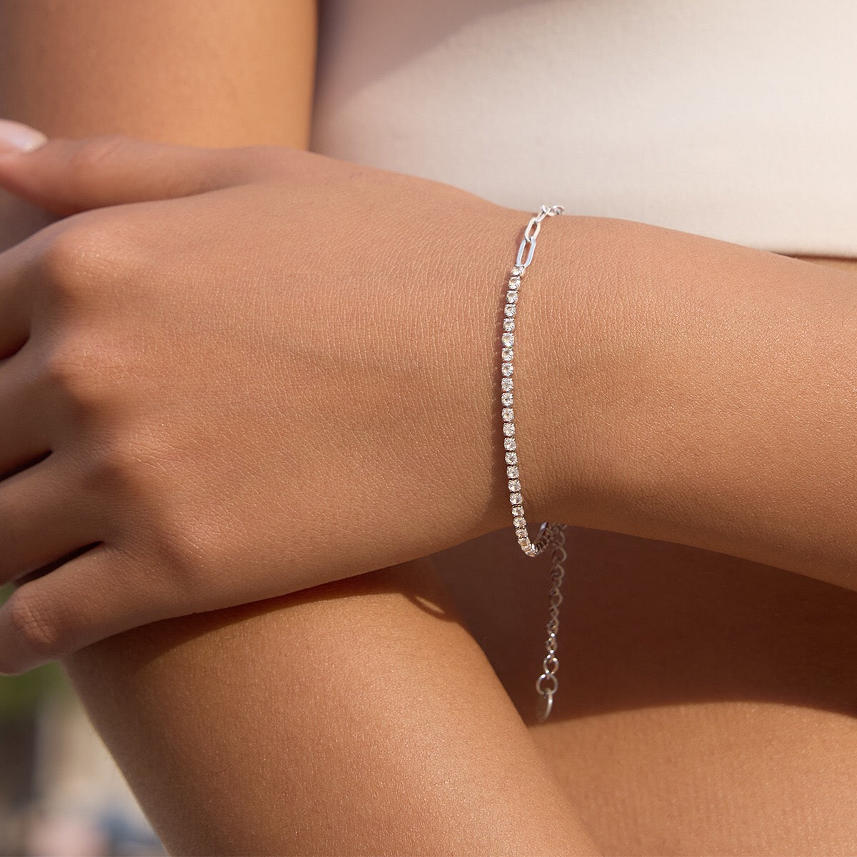 18K Gold and Silver Subtle Spark Paperclip Dainty Tennis Chain Bracelet