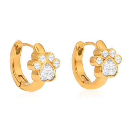 18K Gold Paw Print Small Hoop Huggie Earrings