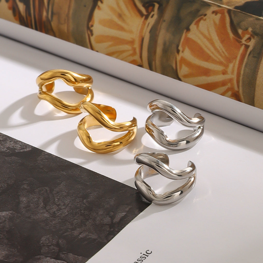 18K Gold Unique Huggie Ear Cuffs