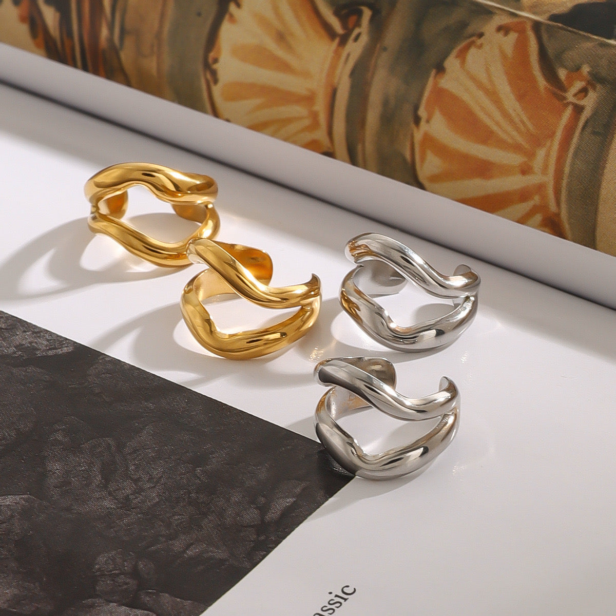 18K Gold Unique Huggie Ear Cuffs