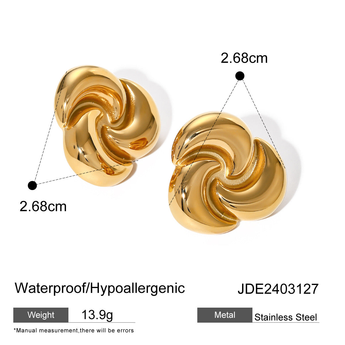 18K Gold Geometric Flower Statement Stud Earrings