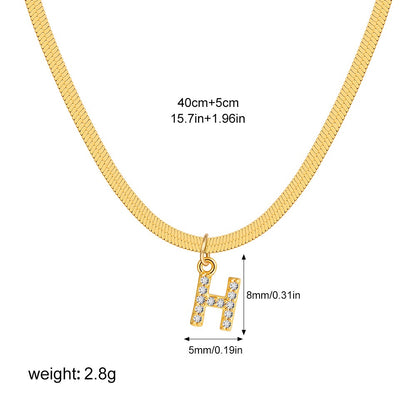 18K Gold Minimalist Glam Herringbone Chain Initial Dainty Necklace