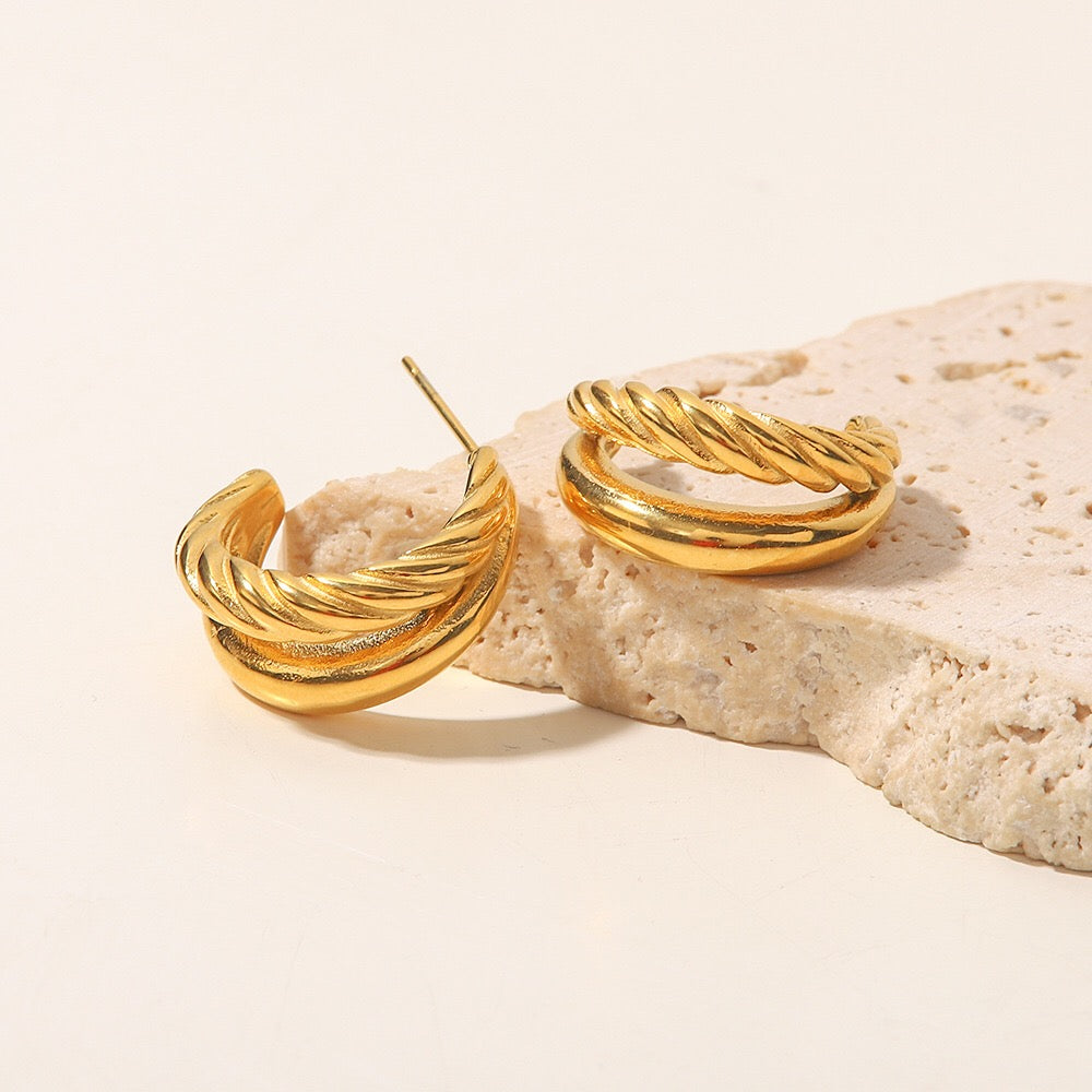 18K Gold Double Hoop Huggie Earrings