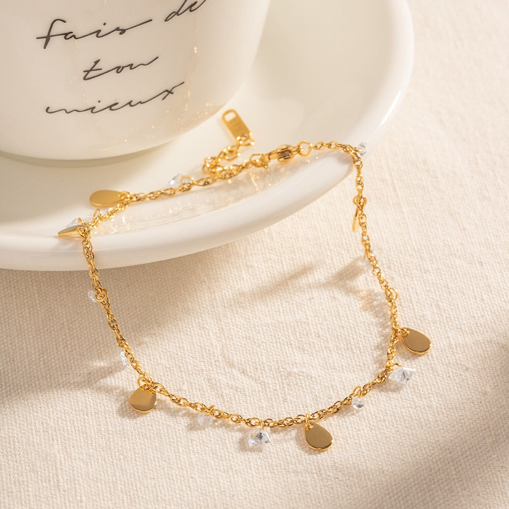 18K Gold Sunbeam Dainty Chain Anklet