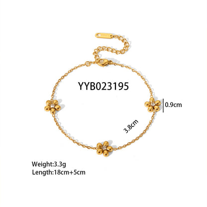 18K Gold Beaded Flower Chain Collar Necklace