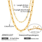 18K Gold Modern Edge Paper Clip Double Chain Layered Necklace Set