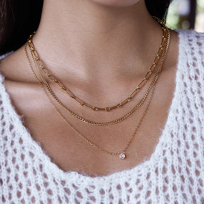 18K Gold Day Dream Dainty Pendant Paperclip Chain Layered Necklace Set