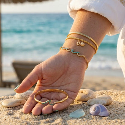 18K Gold Ocean Whisper Pave Blue Wave Dainty Chain Bracelet