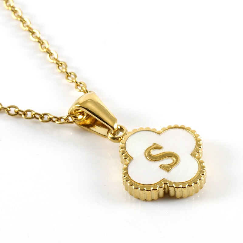 18K Gold Initial Clover Pendant Necklace