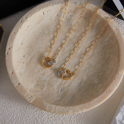 18K Gold and Silver Two Tone Linked Heart Charm Necklace