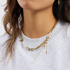 18K Gold Y2K Safty Pin Heart Pearl Cross Chain Necklace