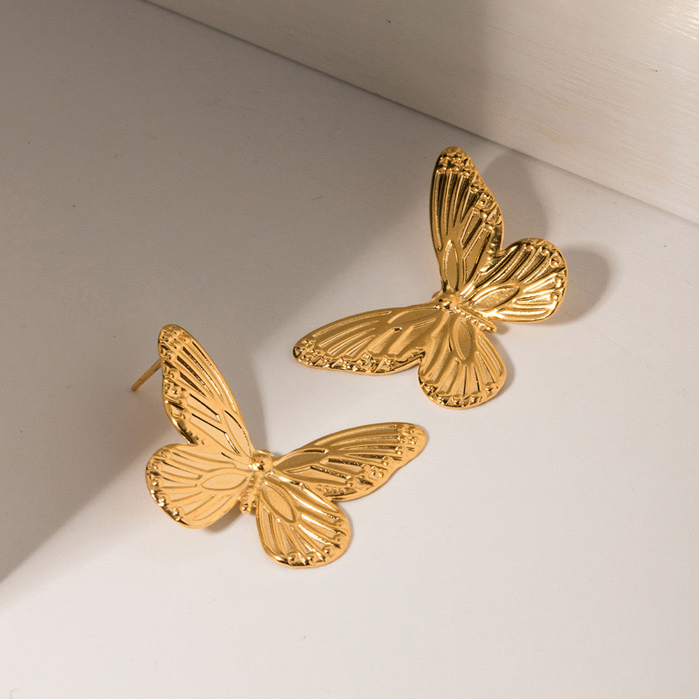 18K Gold Butterfly Stud Earrings