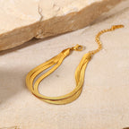 18K Gold Herringbone Snake Triple Chain Bracelet Stack