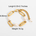 18K Gold Elegant Harmony Pearl Paperclip Chain Bracelet Stack