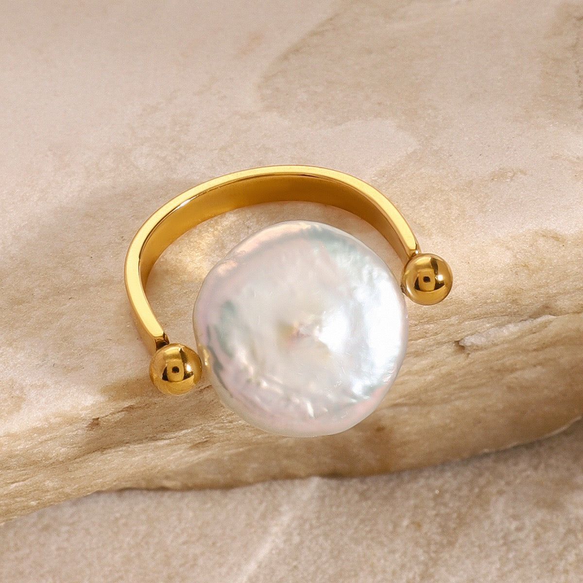 18K Gold Rotating Baroque Pearl Statement Ring