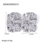 18K Gold Textured Plate Statement Stud Earrings