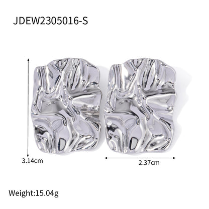 18K Gold Textured Plate Statement Stud Earrings