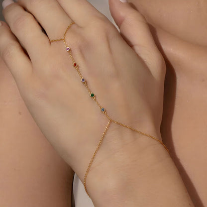 18K Gold Waterproof Rainbow Gem Hand Chain Bracelet