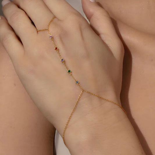 18K Gold Waterproof Rainbow Gem Hand Chain Bracelet
