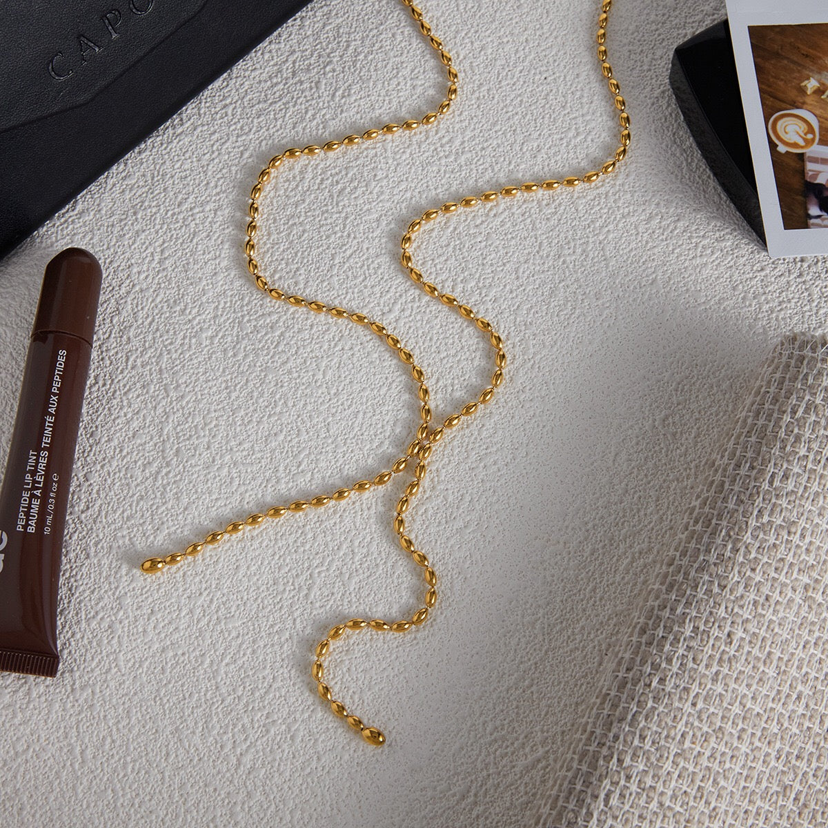 18K Gold Gala Beaded Y Shape Lariat Chain Necklace