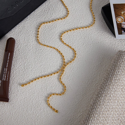 18K Gold Gala Beaded Y Shape Lariate Chain Necklace