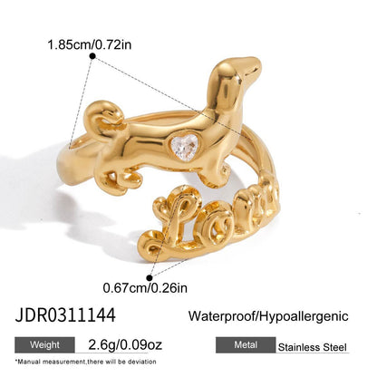 18K Gold Paws and Purrs Pave Cat and Dog Cuff Ring
