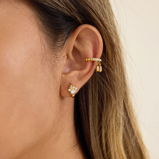 18K Gold Paw Print Small Hoop Huggie Earrings
