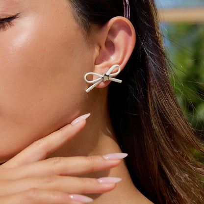 Pink Bow Cute Stud Silver Earrings