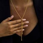 18K Gold Gala Beaded Y Shape Lariat Chain Necklace