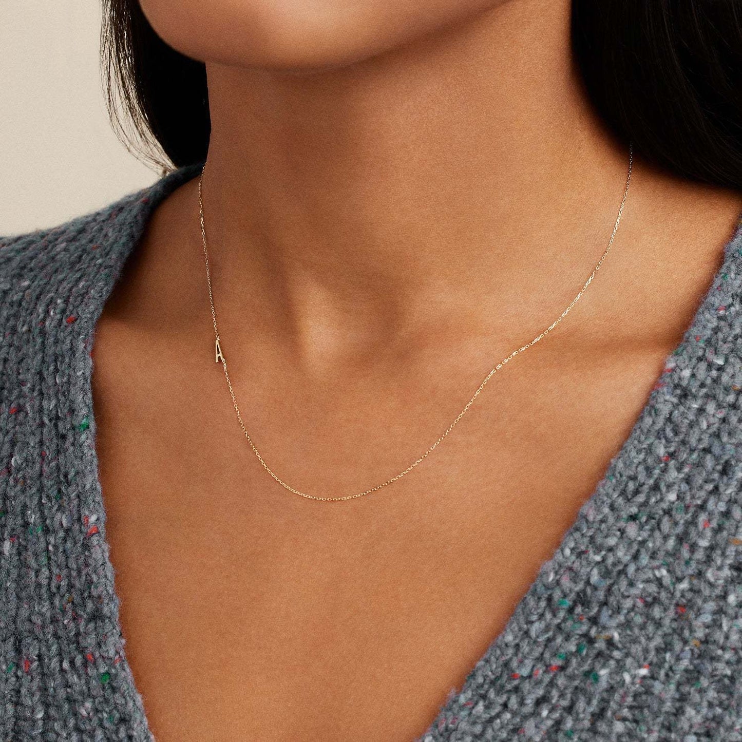 18K Gold Minimalist Initial Choker Necklace