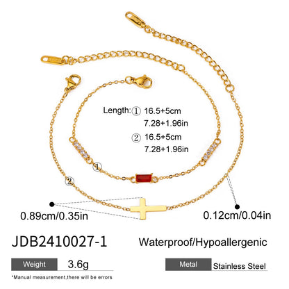 18K Gold Cross Birthstone Bracelets Set