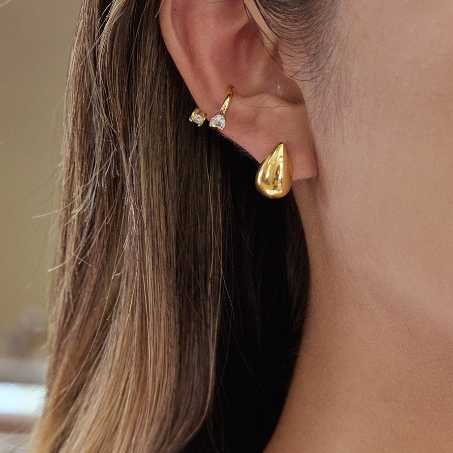 18K Gold Sunkissed Teardrop Statement Stud Earrings Ear Cuff Set