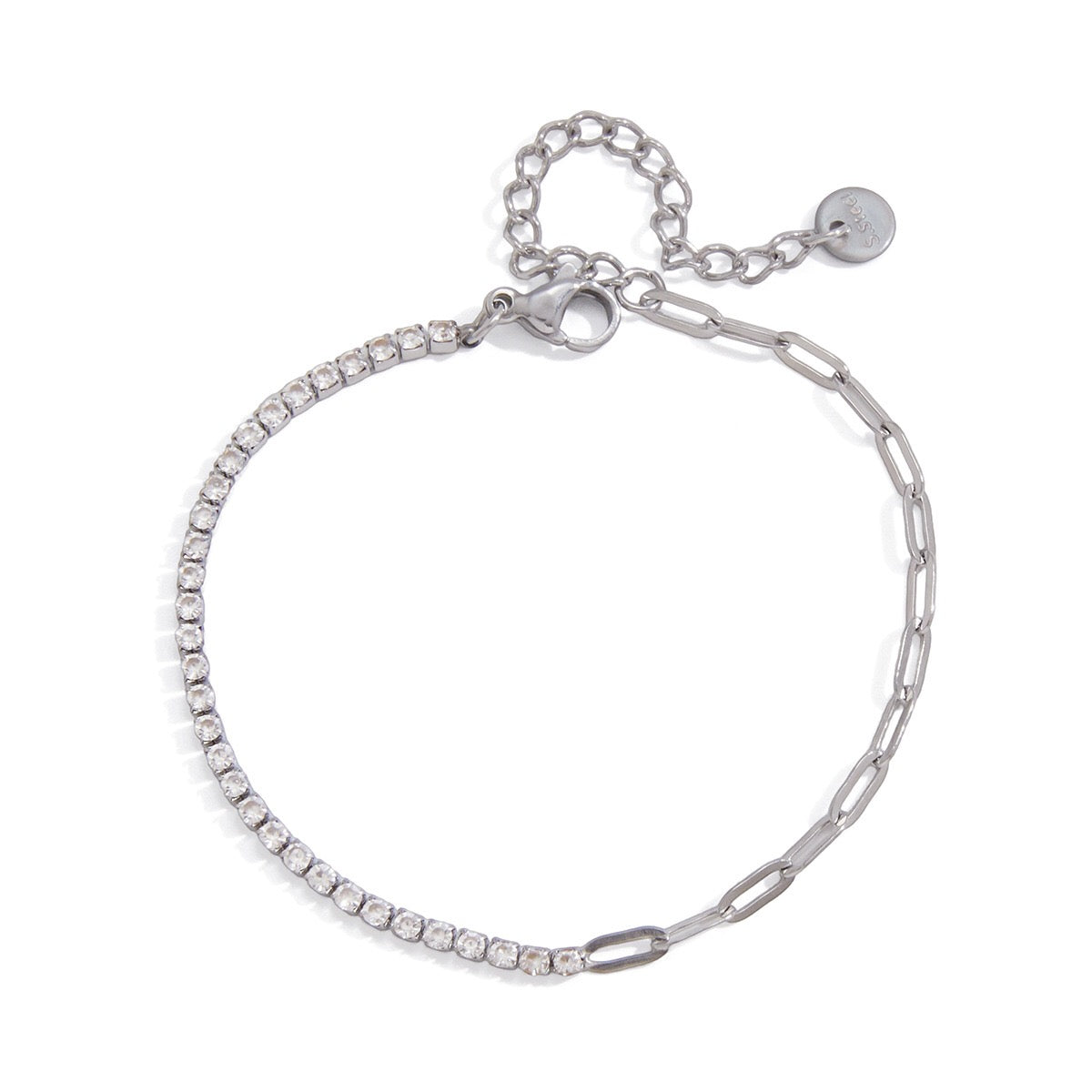 18K Gold and Silver Subtle Spark Paperclip Dainty Tennis Chain Bracelet