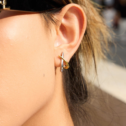 18K Gold and Silver Two Tone Dantiy Stud Earrings