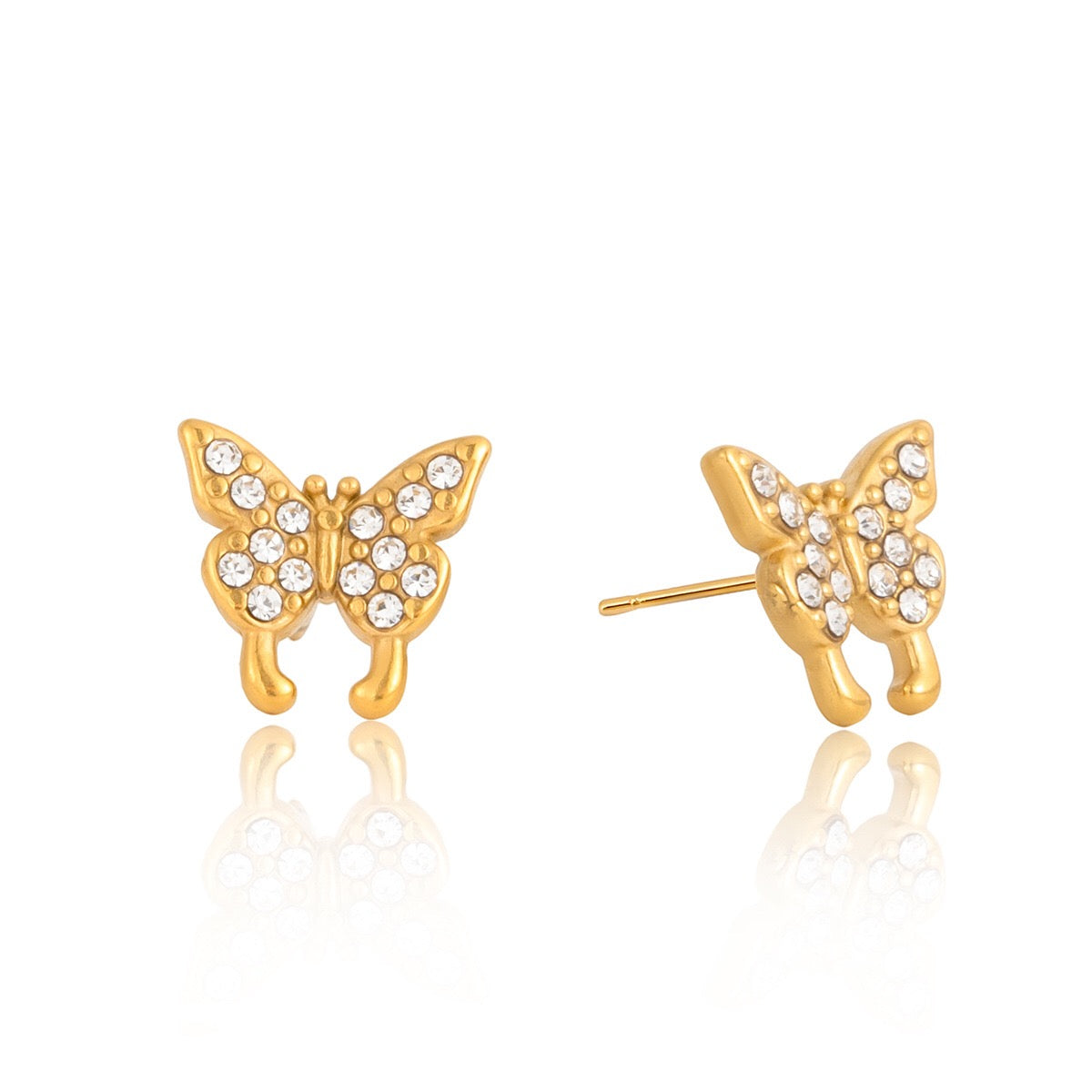 18K Gold Mini Icons Pave Heart Butterfly Cartilage Earrings Ear Studs