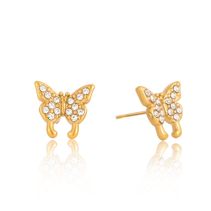 18K Gold Mini Icons Pave Heart Butterfly Cartilage Earrings Ear Studs