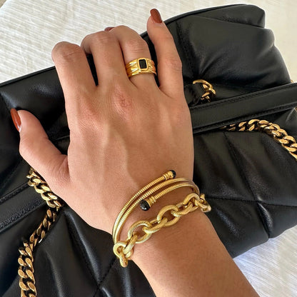 18K Gold Alpha Textured Statement Cable Chain Bracelet