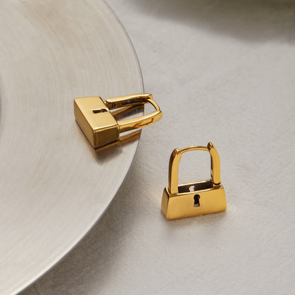 18K Gold Locked in Small Hoop Huggie Earrings