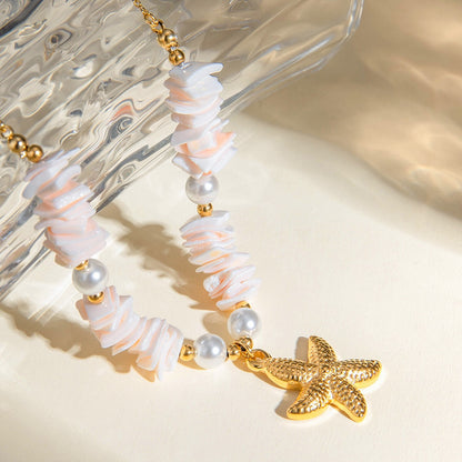 18K Gold Starfish Puka Shell Necklace