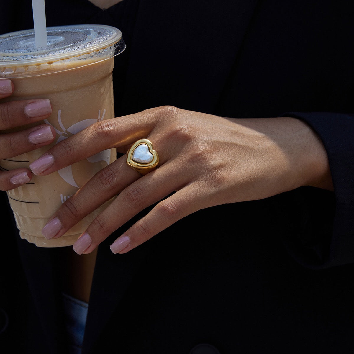 18K Gold Pearl Heart Statement Ring