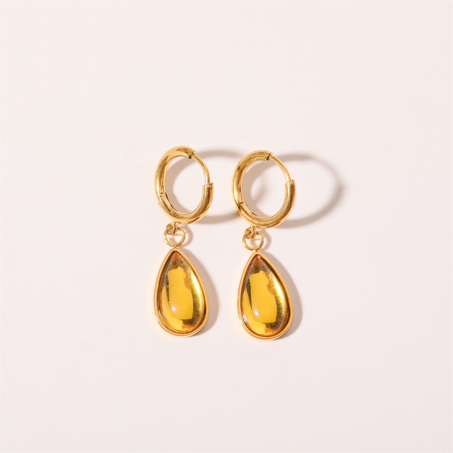 18K Gold Teardrop Birthstone Huggie Earrings