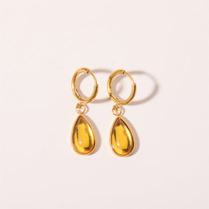 18K Gold Teardrop Birthstone Huggie Earrings