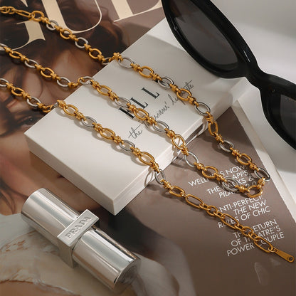 18K Gold and Silver Two Tone Tangled Up Circle Chain Bracelet