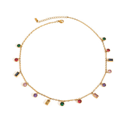 18K Gold Fairy Color Gemstone Dainty Chain Necklace