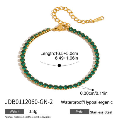 18K Gold Green Royale Emerald Tennis Chain Bracelet Stack