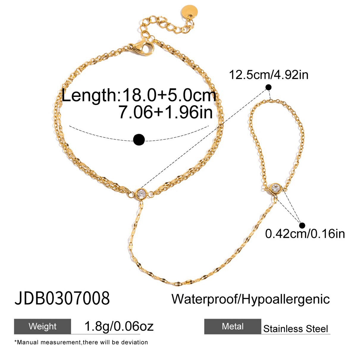 18K Gold Simple Bling Dainty Hand Chain Bracelet