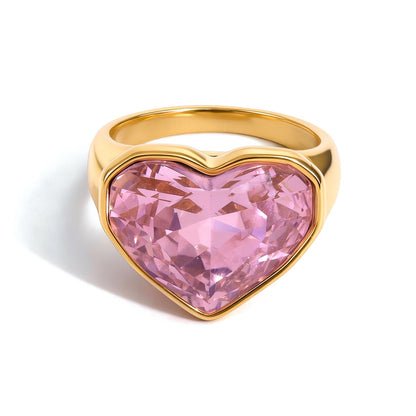 18K Gold Glam Romance Pink Heart Statement Ring