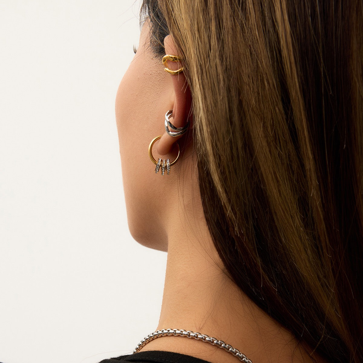 18K Gold Unique Huggie Ear Cuffs